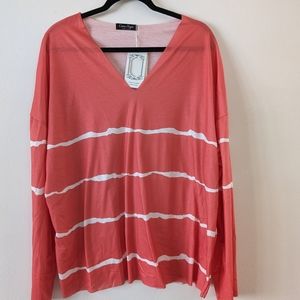 New With Tags Women's Orange/Coral and White Striped Top- Lightweight - Size L